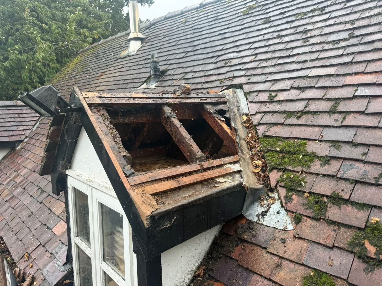 Structural dormer roof repair in progress